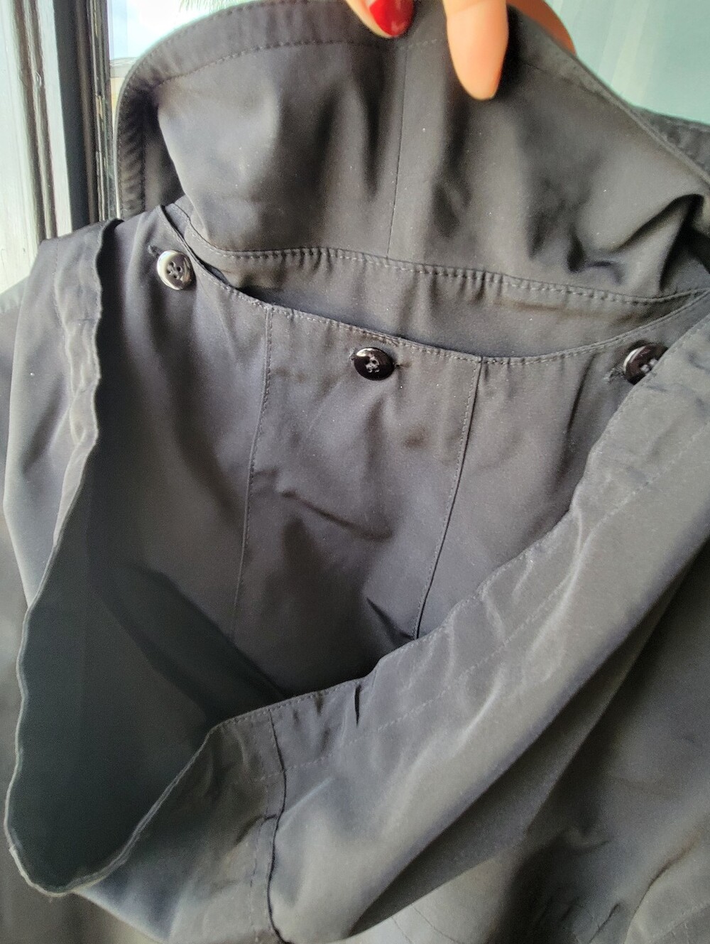 Black Gallery all-weather Coat XL Removable Hood Hidden button front Zip closure - Picture 16 of 16